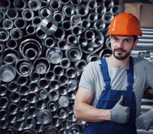 Portrait Young Worker Hard Hat Large Metalworking Plant 146671 19571